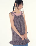 Ribbon check frill one piece