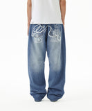 BACK LOGO WASHED DENIM PANT