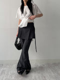 [Skirt SET] Grid pin tuck boot cut slacks