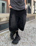 Damage Cut Double Knee Bermuda Banded Denim