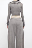 Showdy Unbalanced Rib Cardigan + Pants Set