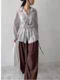 Wrinkle See-Through String Loose Fit Shirt
