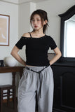 One shoulder studded short sleeve tee