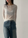 Pin-Tuck Tencel See-Through T-Shirt
