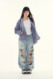 Happy destroyed wide denim pants