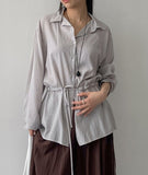 Wrinkle See-Through String Loose Fit Shirt