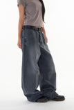 Black washed curved denim pants