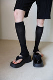Glossy suede platform sole flip-flop mule