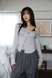 Plum Collar Off Unbalanced Tee
