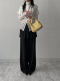 Block High Neck See-Through Blouse