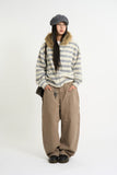 Stripe fur crop hood zip-up