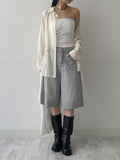 Gray Catwash Bermuda Wide Denim