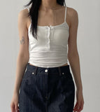 [with cup] Button ribbed sleeveless bra top