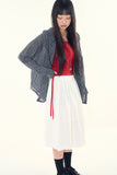 Rosy cotton frill midi skirt
