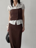 [Short sleeve ver.] Straw collar pin tuck blouse