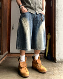 Wave Cut Brush Bermuda Denim