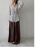Wrinkle See-Through String Loose Fit Shirt