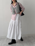 Ribbon shirring flare long skirt