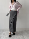 Striped Twist Wrap Long Skirt