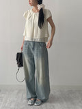 [unisex/summer yarn] Fred pin tuck wide denim pants (Tin blue)