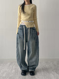 [unisex] Pocket banding balloon wide denim