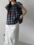 Tom Check Flare Short Sleeve Blouse