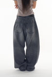 Black washed curved denim pants