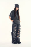 Happy destroyed wide denim pants