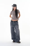 Black washed curved denim pants