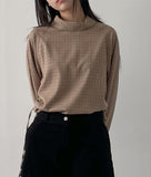 Checked shirring raglan blouse