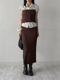 [Wrap set] Pleated H-line long skirt
