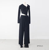 Showdy Unbalanced Rib Cardigan + Pants Set