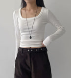 Mite Rib Square Neck Long Sleeve T-Shirt