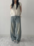 [unisex/summer yarn] Fred pin tuck wide denim pants (Tin blue)