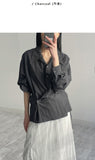 Crinkle Big Collar Wrap Blouse