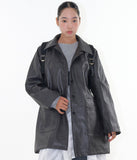 Arco button leather long jacket