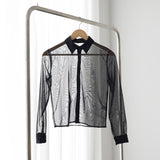 Rib crop see-through shirt