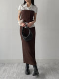 [Wrap set] Pleated H-line long skirt