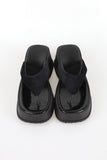 Glossy suede platform sole flip-flop mule