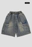 Radial wide denim bermuda pants