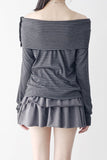 Chive Stripe Off-Shoulder T-Shirt