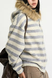 Stripe fur crop hood zip-up