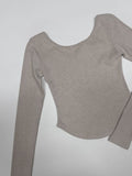 Peach Deep U-Neck Crop Long Sleeve T-Shirt