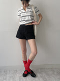[Short sleeve ver.] Symbol stripe collar knit