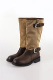 Cowhide buckle point long boots