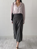 Striped Twist Wrap Long Skirt