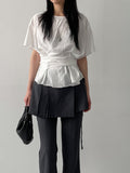 [Skirt SET] Grid pin tuck boot cut slacks