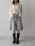 Gray Catwash Bermuda Wide Denim