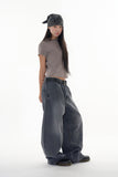 Black washed curved denim pants