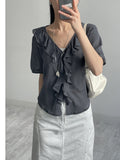 Frill V-Neck See-Through Blouse